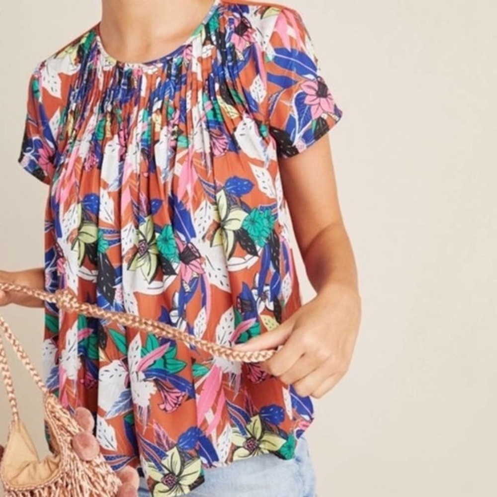 Anthropologie Dolan Left Coast Collection Pilar Pleated Top Terra Cotta Small